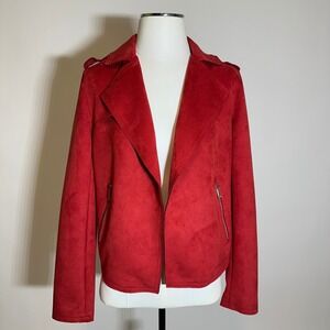 NWD Philosophy Red Faux Suede Leather Moto Jacket Blazer Womens Small Open Front